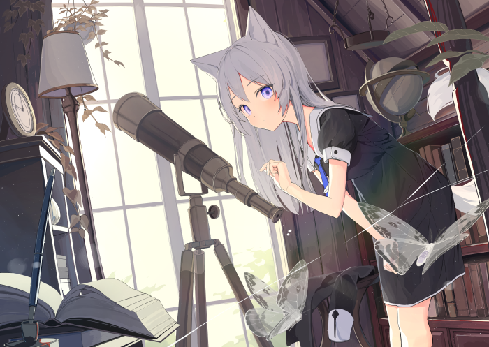 Anime girl with animal ears and telescope