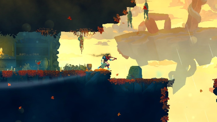 Dead Cells character running on a cliff