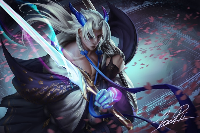 Yone from League of Legends with a sword