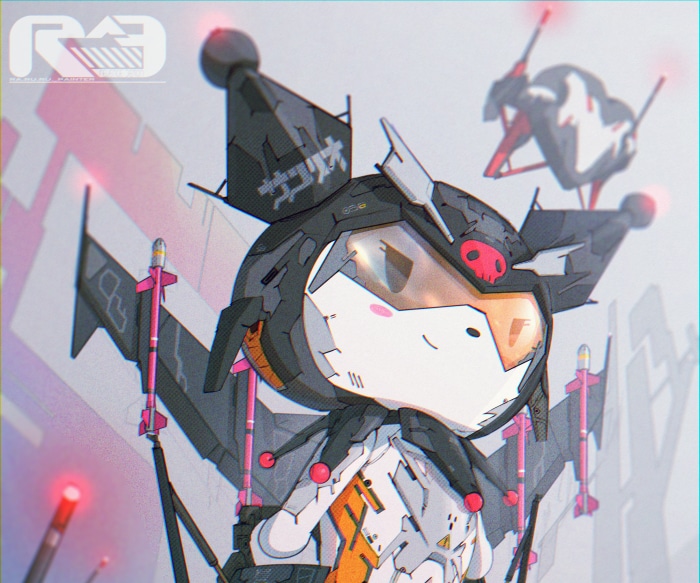 Kuromi from Onegai My Melody in mecha suit