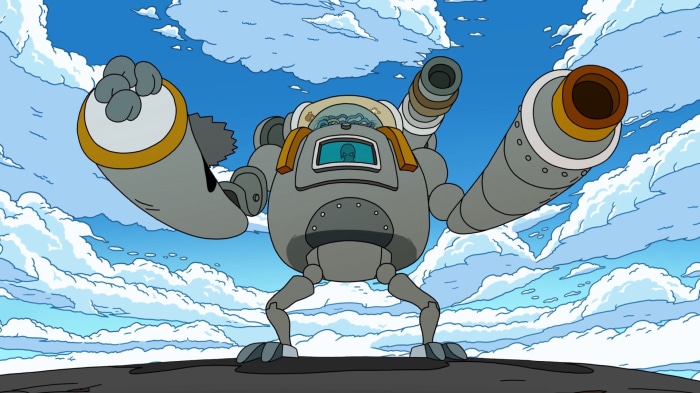 Robot with cannons in the sky