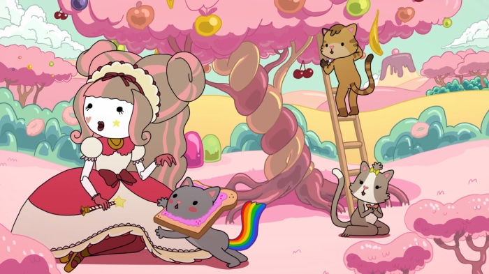 Princess Bubblegum and cats in Candy Kingdom