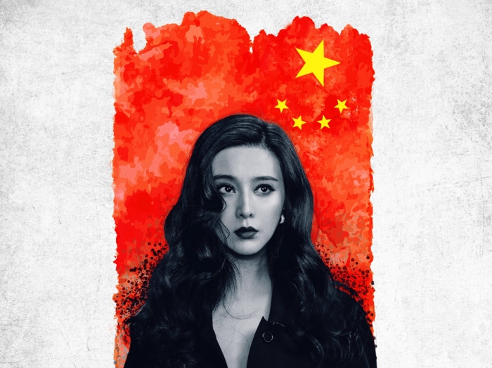 Fan Bingbing in front of Chinese flag