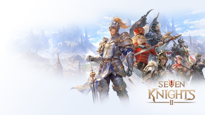 Seven Knights 2 characters in front of a city