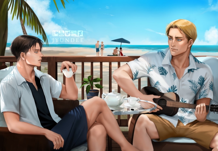 Erwin Smith and Levi Ackerman from Attack on Titan at the beach