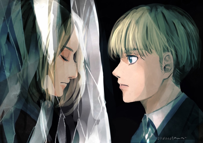 Armin Arlert and Annie Leonhart from Attack on Titan