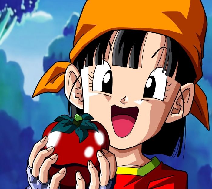 Pan from Dragon Ball GT holding a tomato