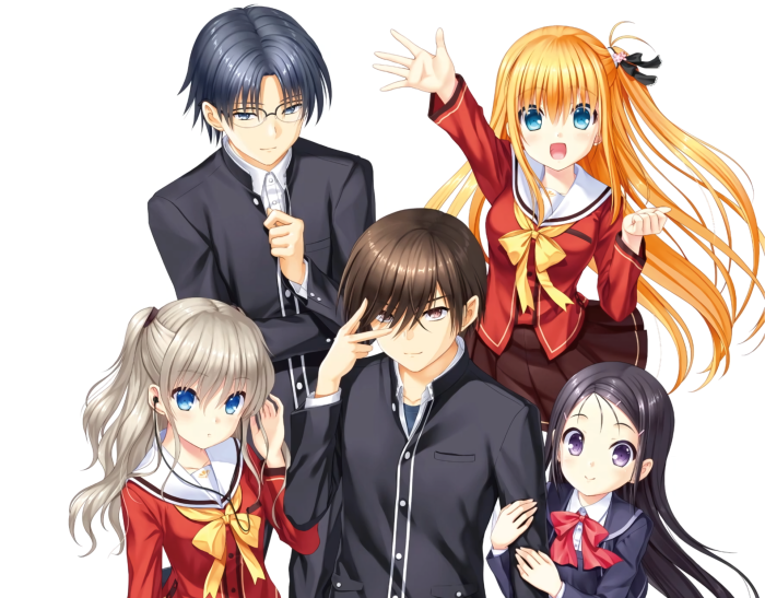Charlotte: Nao Tomori, Yusa Nishimori, Ayumi Otosaka, Yū Otosaka, Joujirou Takajou