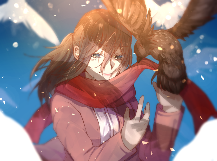 Mikasa Ackerman from Attack on Titan with a bird