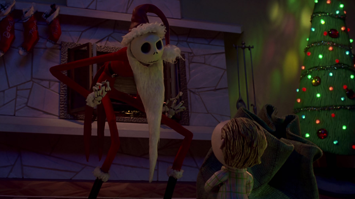 Jack Skellington as Santa Claus with a child