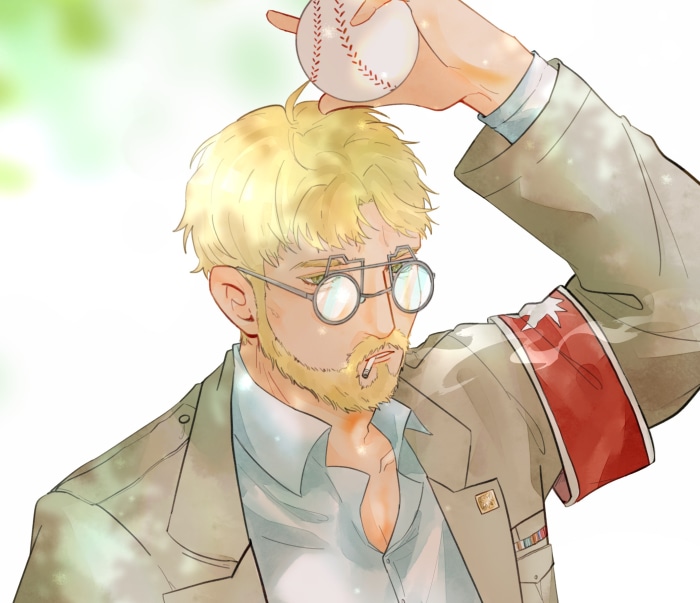 Zeke Yeager from Attack On Titan holding a baseball