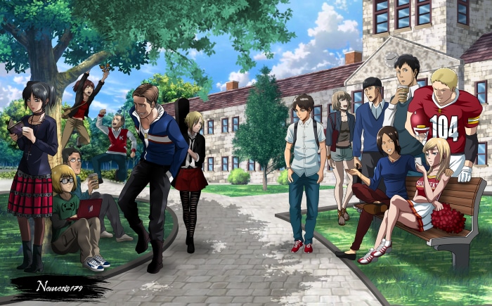 Attack on Titan characters at school