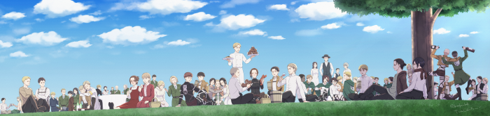 Attack on Titan characters having a picnic
