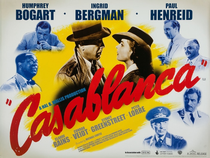 Casablanca movie poster with Humphrey Bogart and Ingrid Bergman