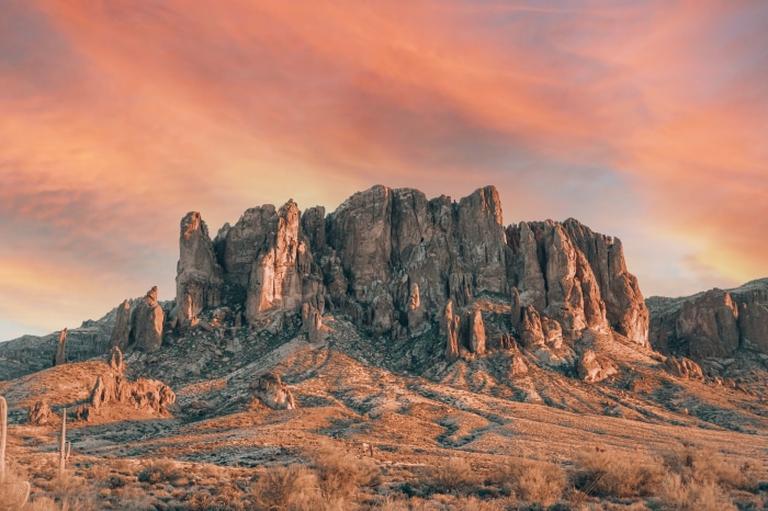 Superstition Mountains at sunset, Arizona