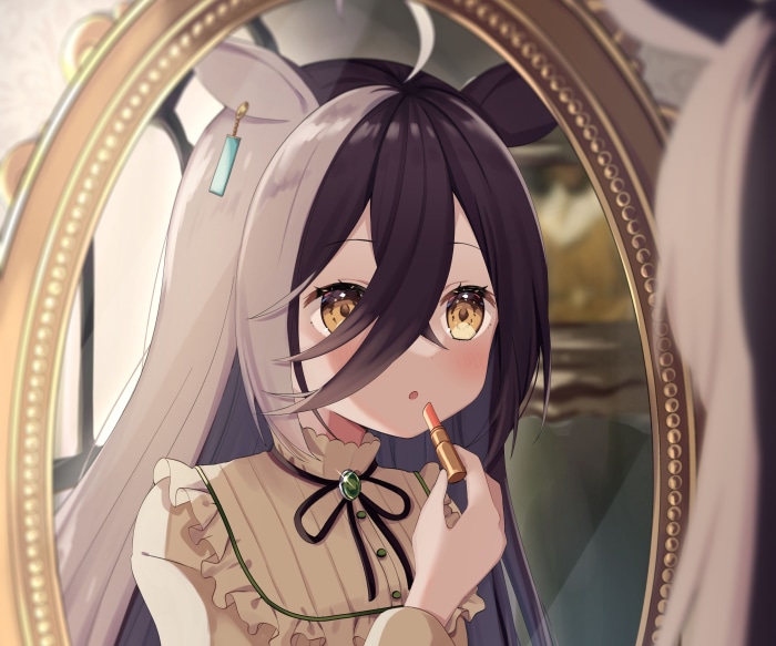Manhattan Café from Uma Musume: Pretty Derby applying lipstick