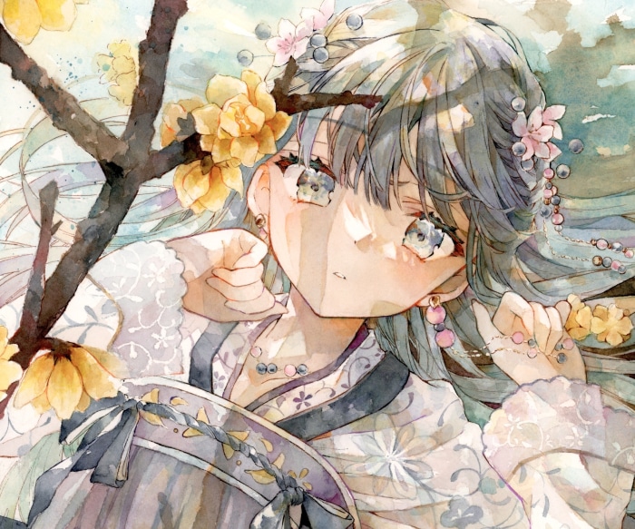 Girl with flowers and ornate clothing
