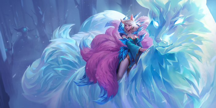 Ahri from League of Legends with an ice fox spirit