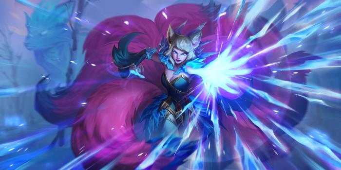 Ahri from League of Legends casting a spell