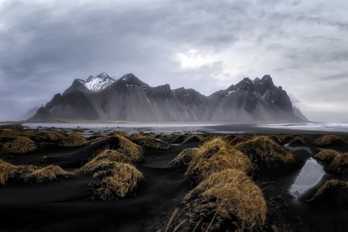 Vestrahorn mountains and black sand beach in Iceland