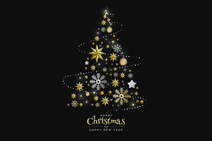 Christmas Tree with Golden Stars and Snowflakes