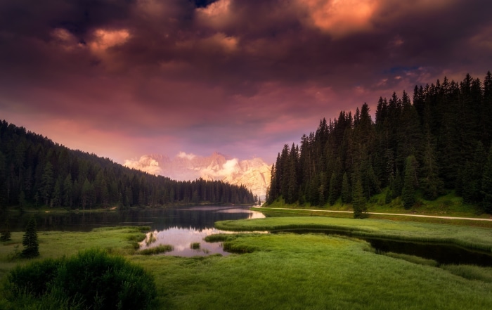 Lake and Mountains in Dolomites, Italy
