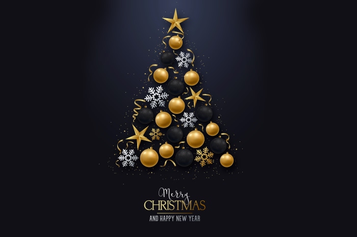 Christmas Tree with Gold and Black Ornaments 4K