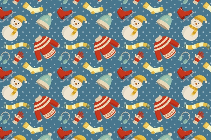 Christmas Pattern with Snowmen and Winter Clothes