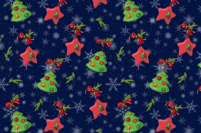 Christmas Tree and Star Ornaments with Snowflakes
