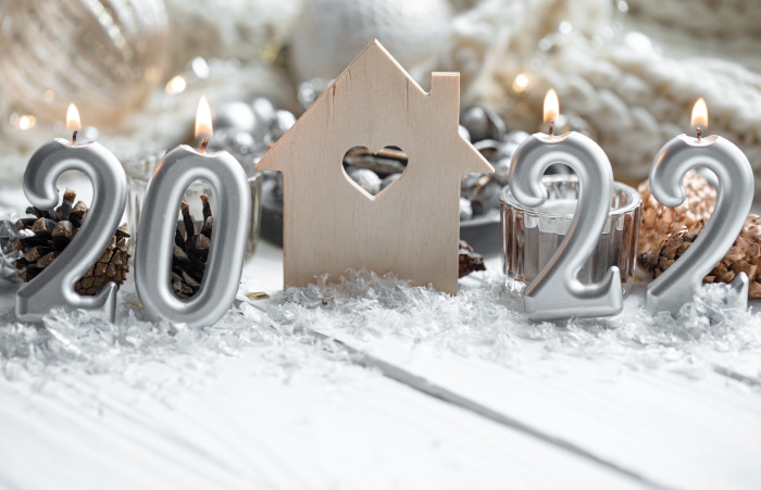 New Year 2022 candles and house decoration