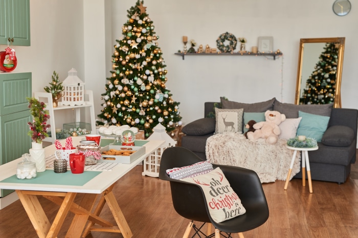 Christmas Tree and Dining Table in Living Room
