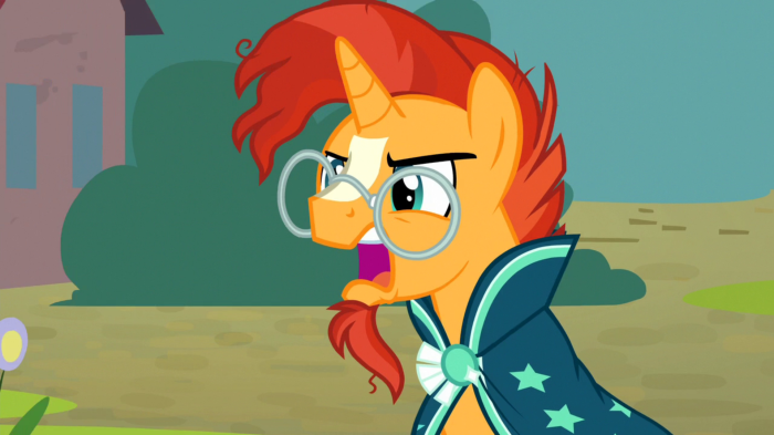 Sunburst from My Little Pony wearing glasses and a cape