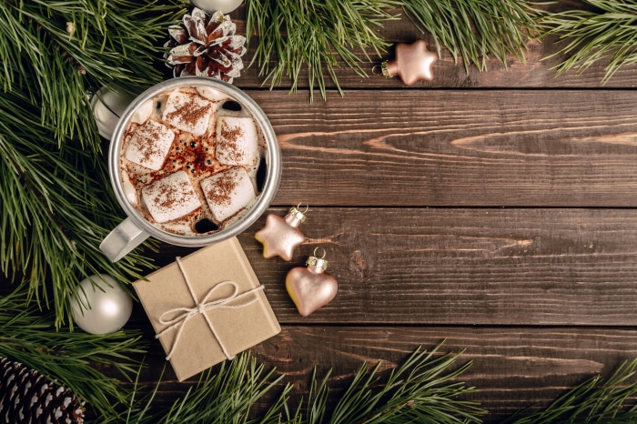 Hot Chocolate with Marshmallows and Christmas Decorations 4K