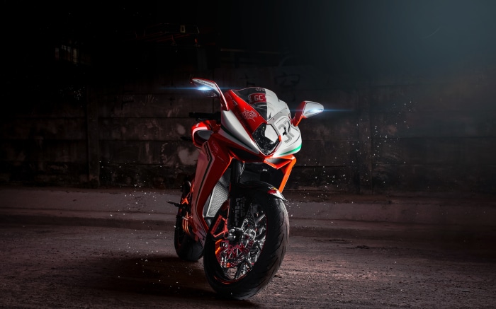 MV Agusta motorcycle in front of a concrete wall