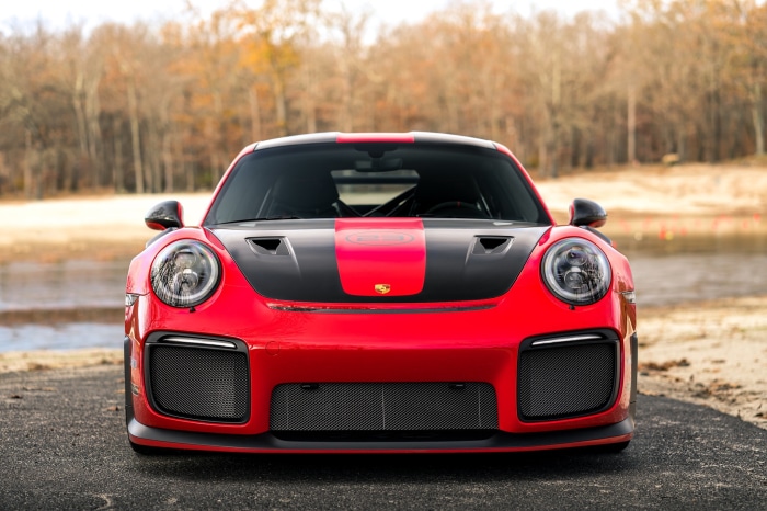 Red Porsche 911 GT3 RS with black stripes