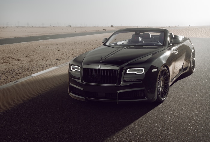 Black Rolls-Royce Dawn Convertible in Desert