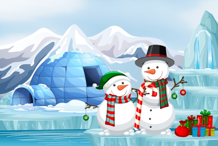 Artistic Snowmen and Igloo in Winter Landscape 4K