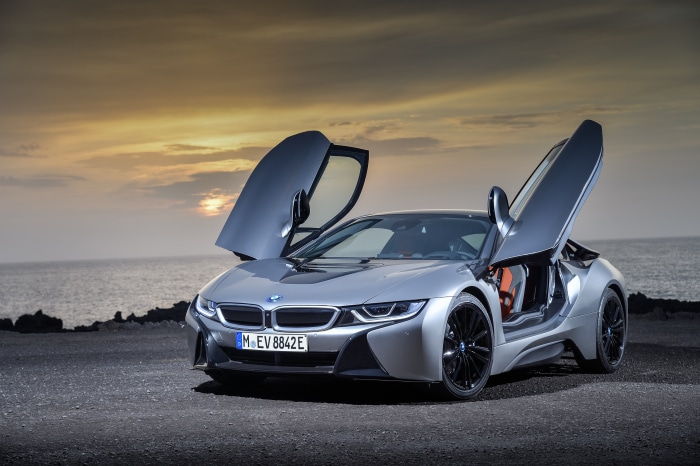BMW i8 electric car with doors open