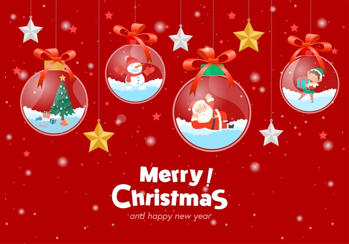 Merry Christmas Illustration with Santa and Baubles