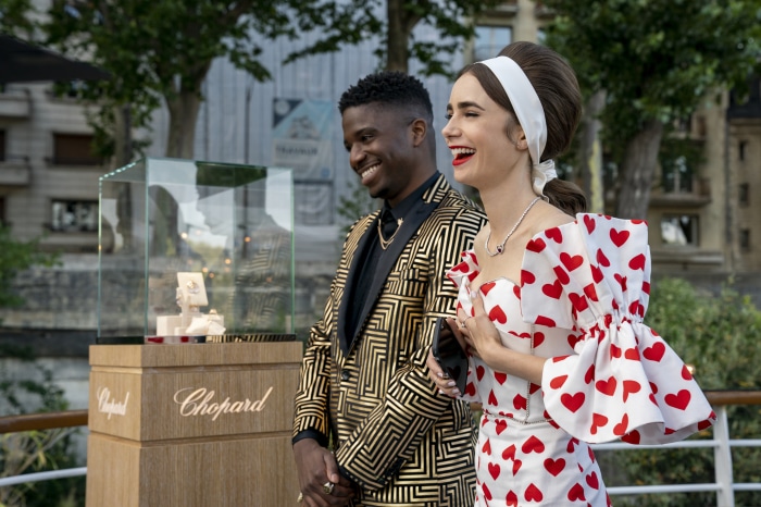 Lily Collins and Lucien Laviscount at Chopard event