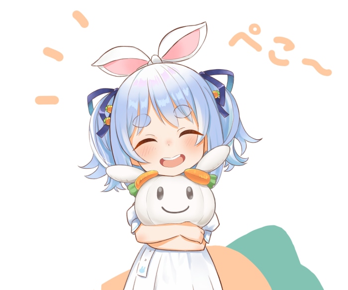 Usada Pekora from Hololive holding a plush toy
