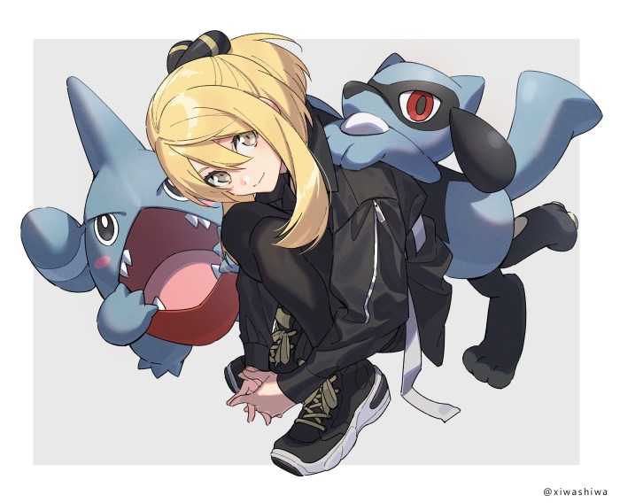 Cynthia with Gible and Riolu from Pokémon