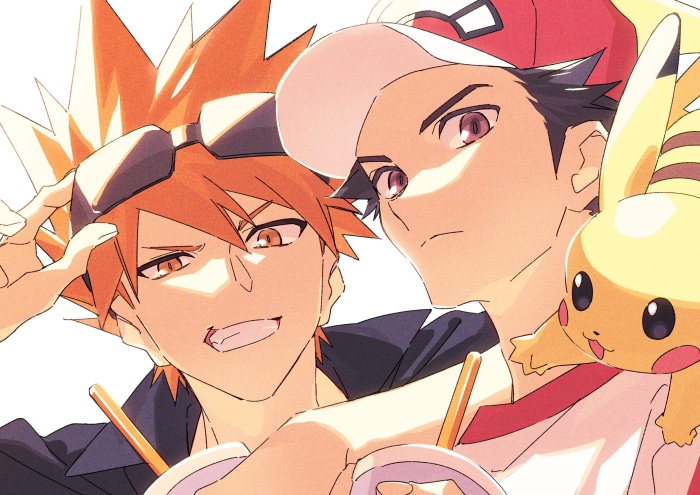 Red and Blue from Pokémon with Pikachu