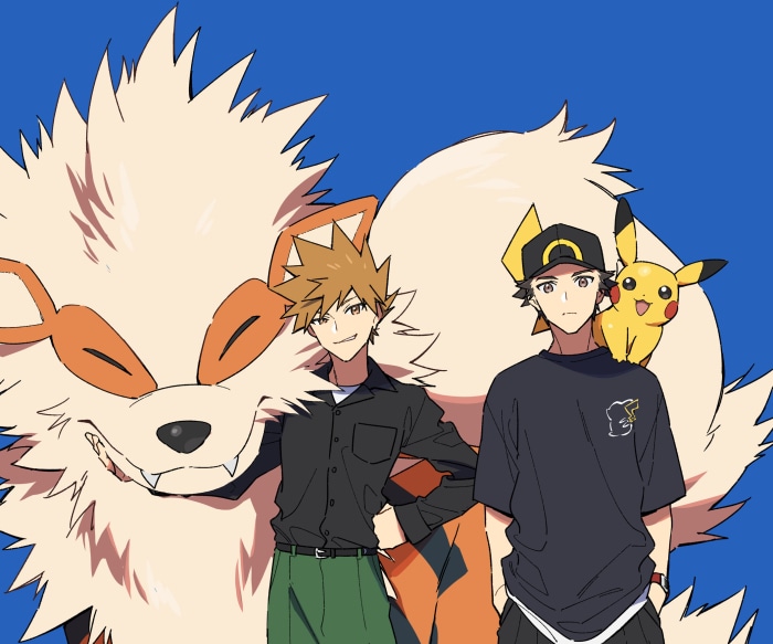 Green, Red, Pikachu, and Arcanine from Pokémon