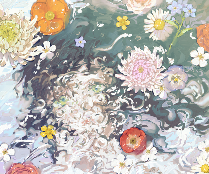 Girl with flowers in water
