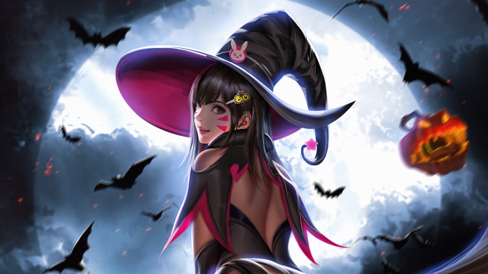 D.Va from Overwatch as a witch for Halloween 4K