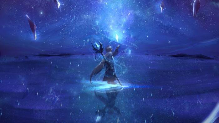 Fantasy Sorcerer Casting Magic in a Starry Sky