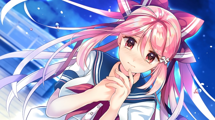 Anime girl with pink hair in school uniform