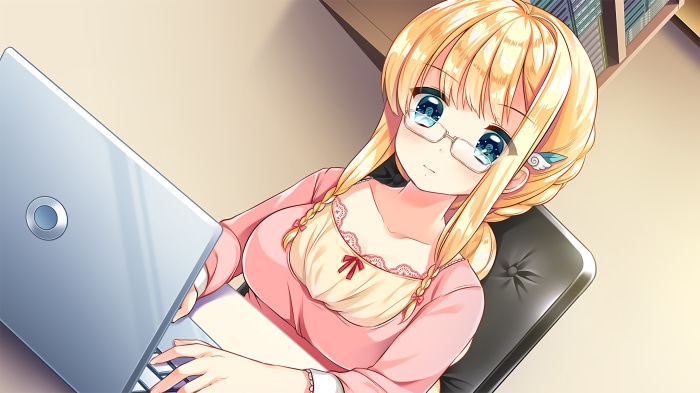 Girl with glasses using a laptop
