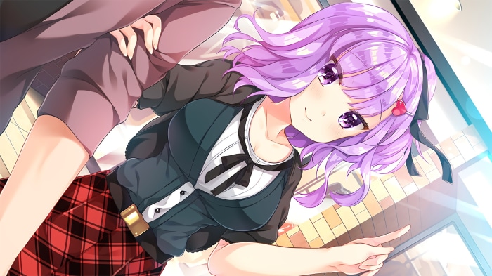 Girl with purple hair and plaid skirt